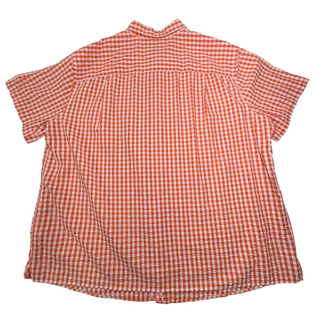 Oak Hill Men 2XL Short Sleeve Button Shirt Seersucker Gingham Check Orange White - Picture 3 of 8